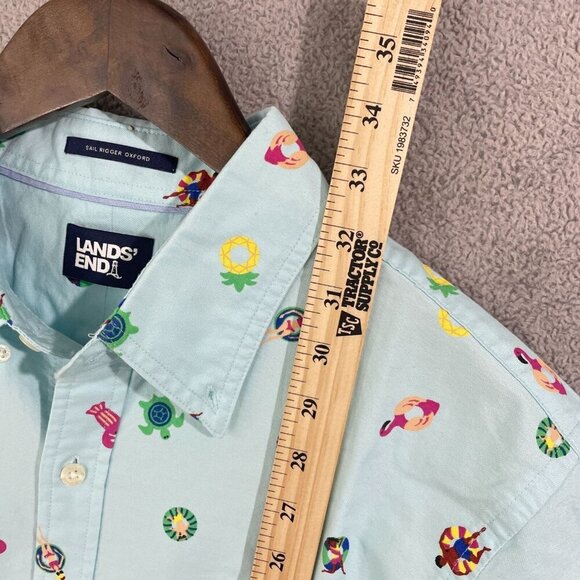 NWOT Lands' End Men's M Button down All over Print Sail Rigger Oxford Shirt - Picture 3 of 9